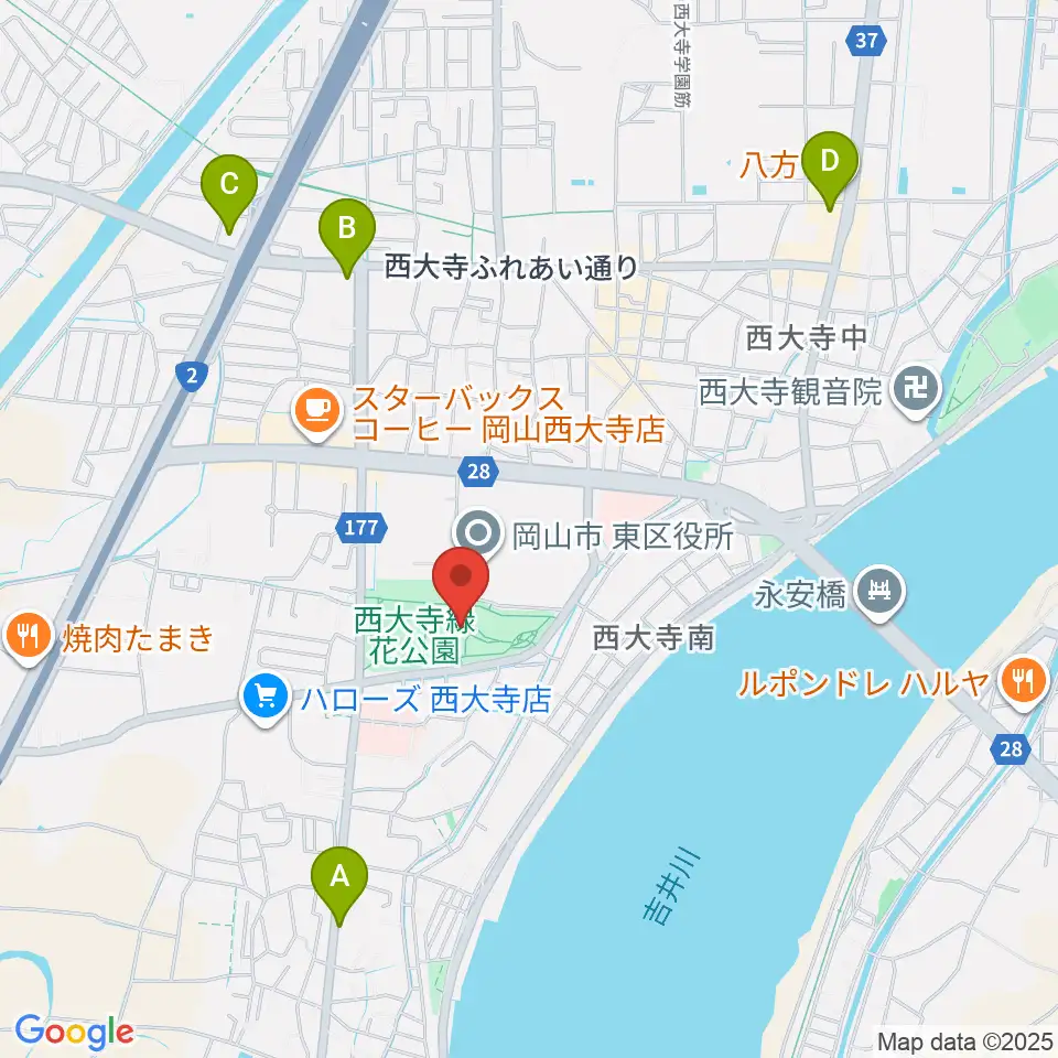 西大寺緑花公園・百花プラザ周辺のコンビニエンスストア一覧地図