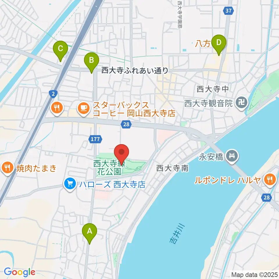 西大寺緑花公園・百花プラザ周辺のコンビニエンスストア一覧地図