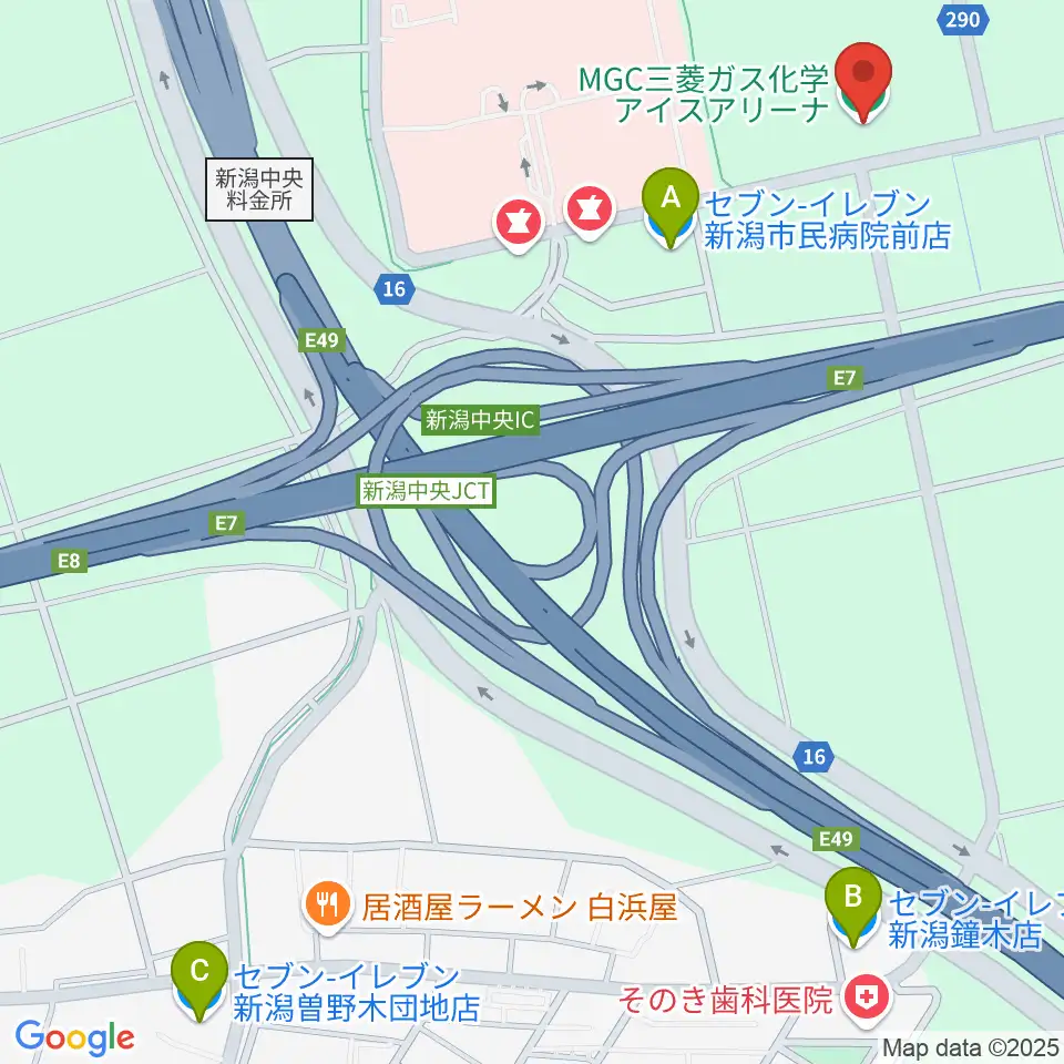 MGC三菱ガス化学アイスアリーナ周辺のコンビニエンスストア一覧地図