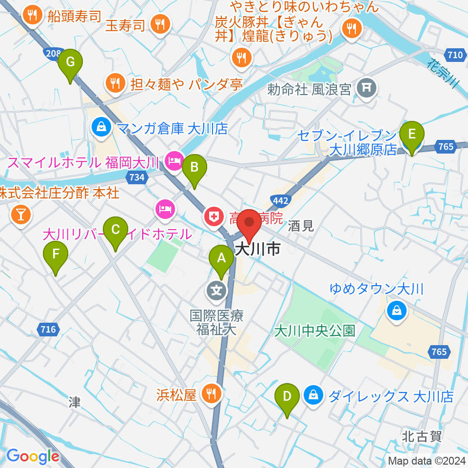 大川シネマホール周辺のコンビニエンスストア一覧地図