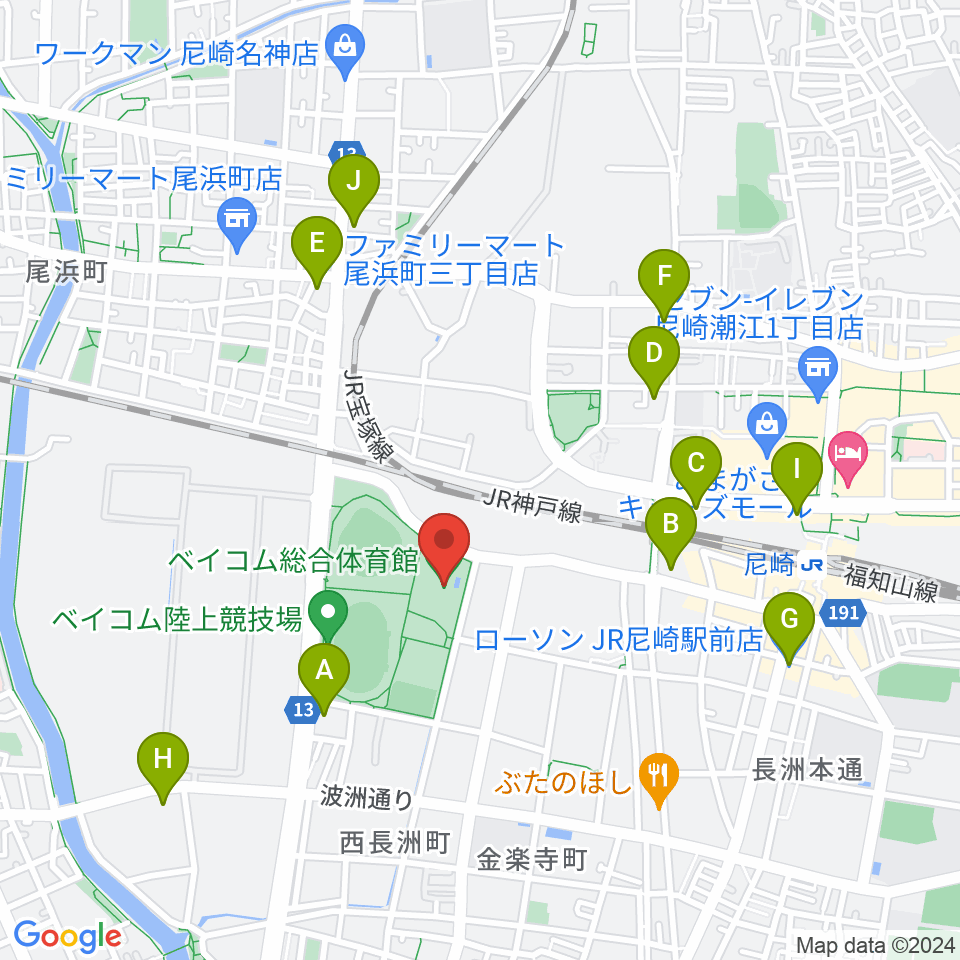 ベイコム総合体育館周辺のコンビニエンスストア一覧地図