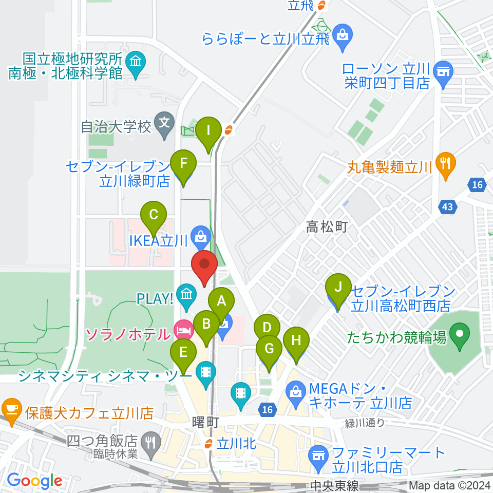 立川ステージガーデン周辺のコンビニエンスストア一覧地図