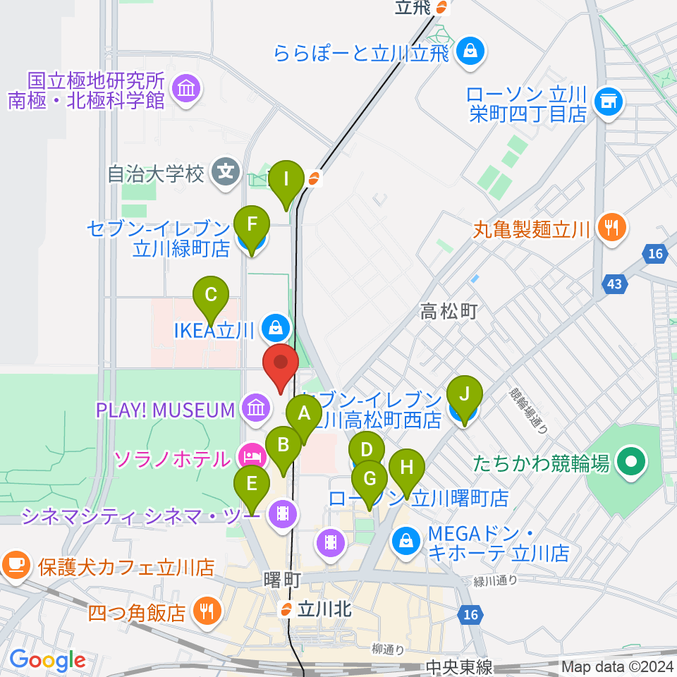 立川ステージガーデン周辺のコンビニエンスストア一覧地図