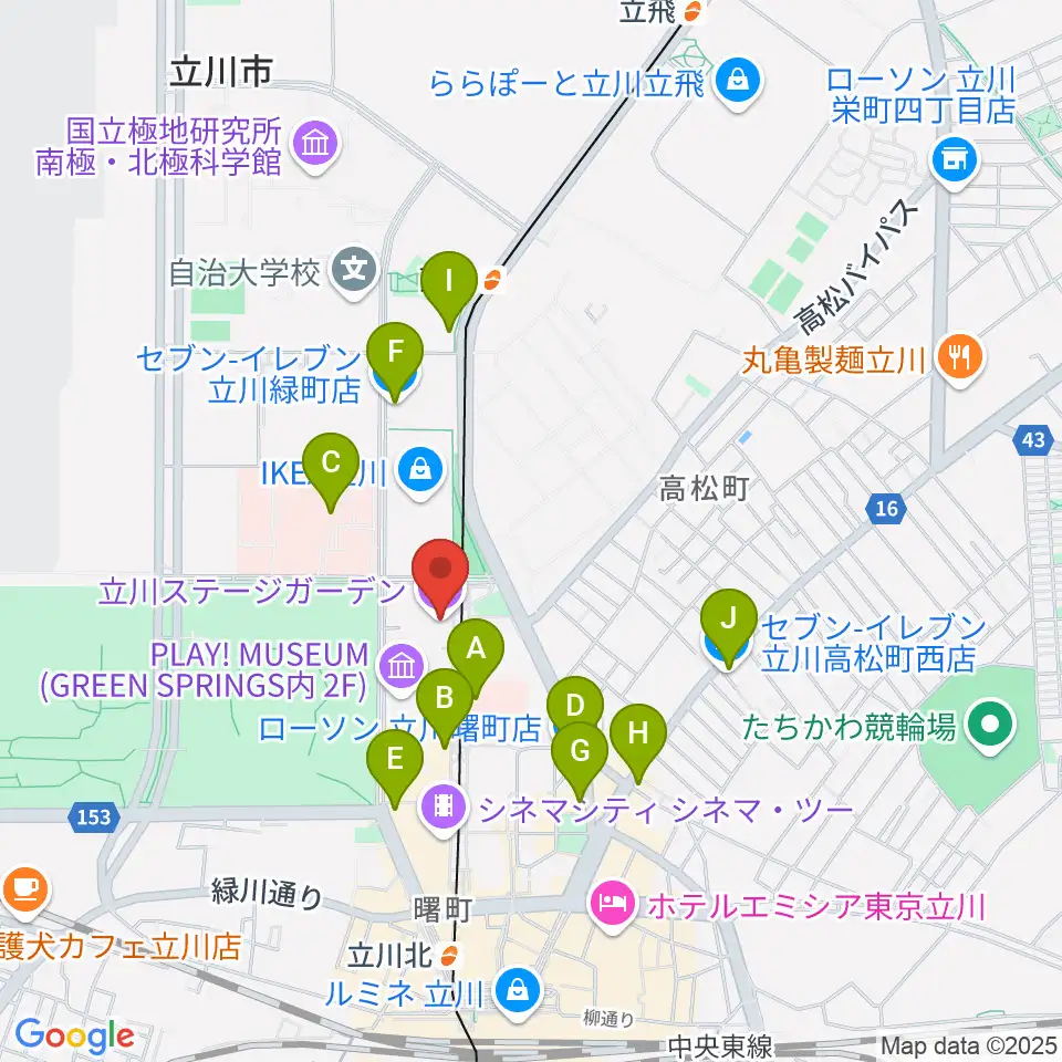 立川ステージガーデン周辺のコンビニエンスストア一覧地図