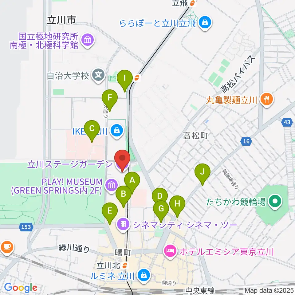 立川ステージガーデン周辺のコンビニエンスストア一覧地図