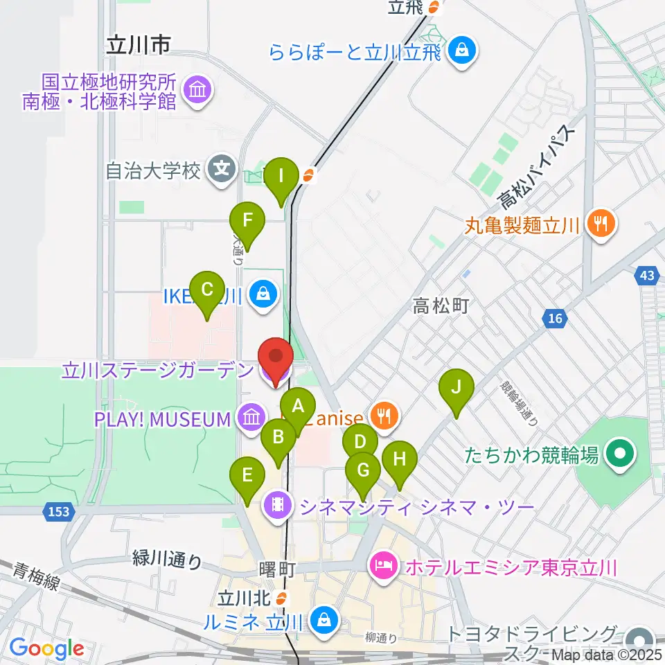 立川ステージガーデン周辺のコンビニエンスストア一覧地図