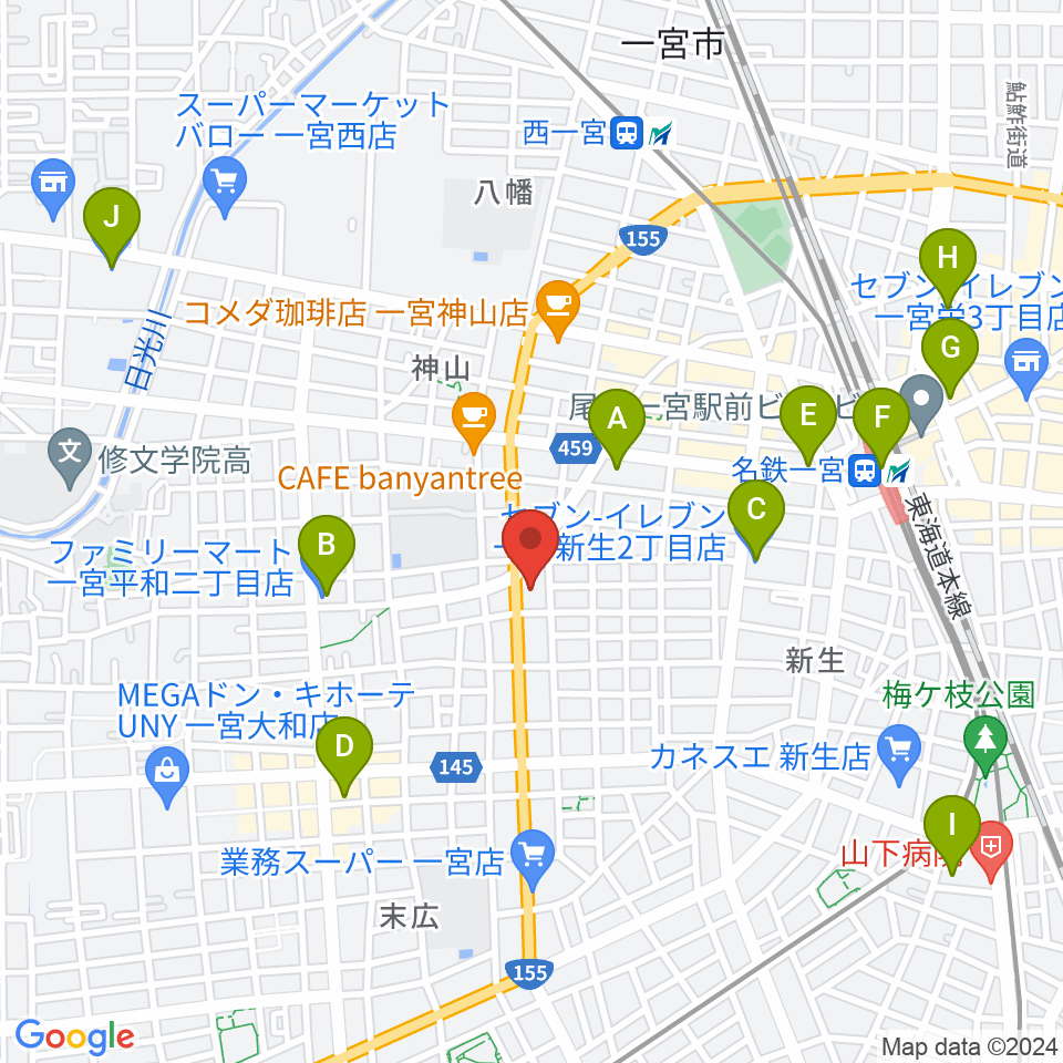 いちのみや中央プラザ体育館周辺のコンビニエンスストア一覧地図