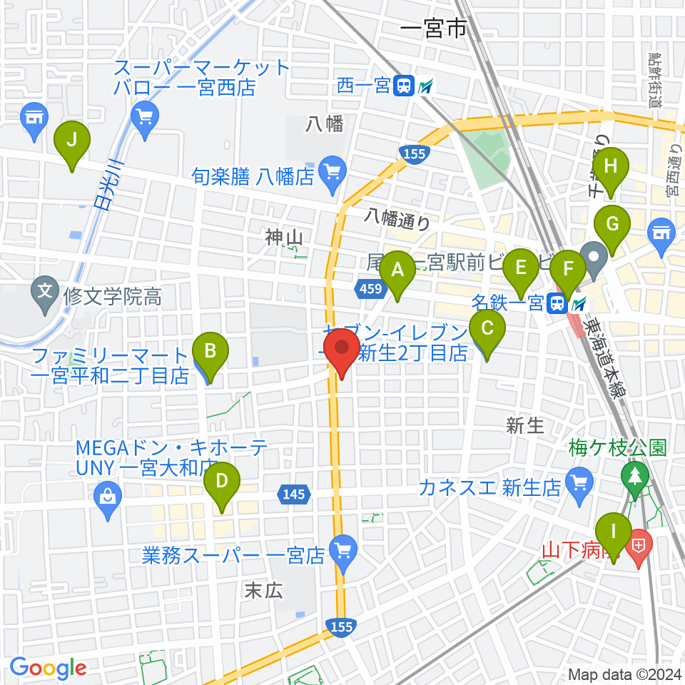 いちのみや中央プラザ体育館周辺のコンビニエンスストア一覧地図