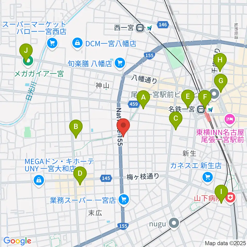 いちのみや中央プラザ体育館周辺のコンビニエンスストア一覧地図