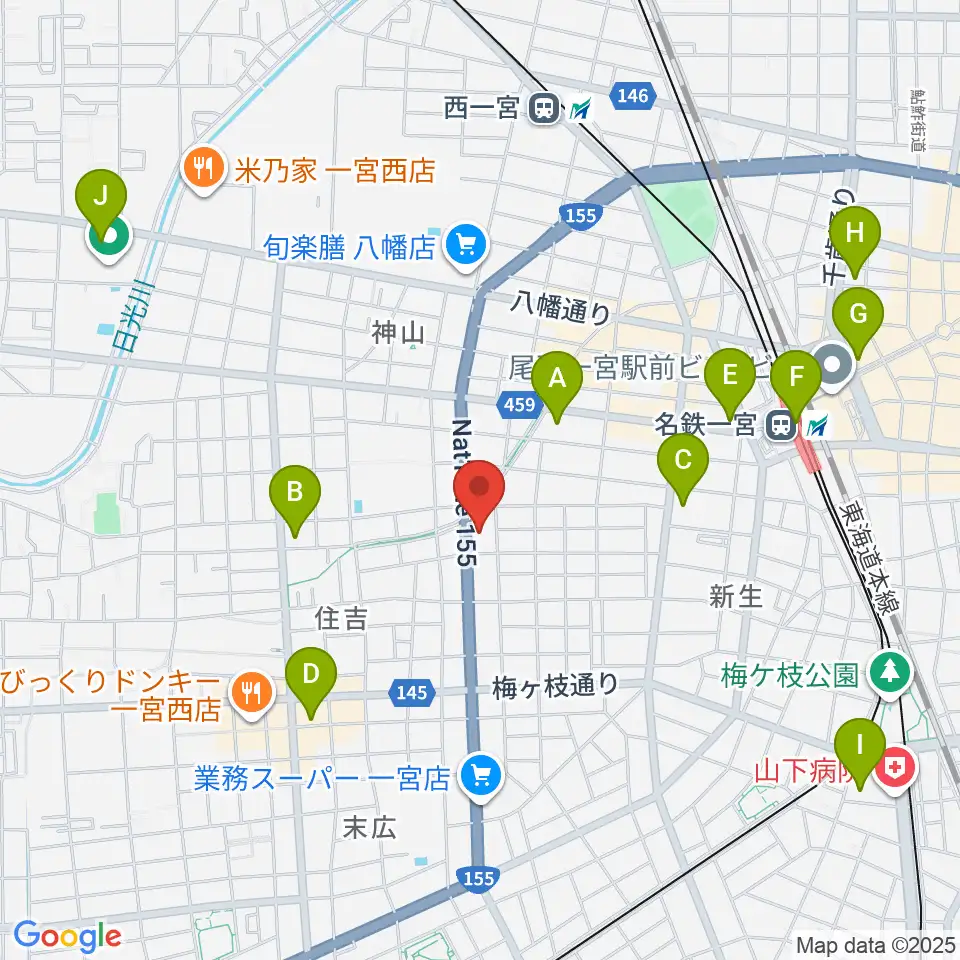 いちのみや中央プラザ体育館周辺のコンビニエンスストア一覧地図