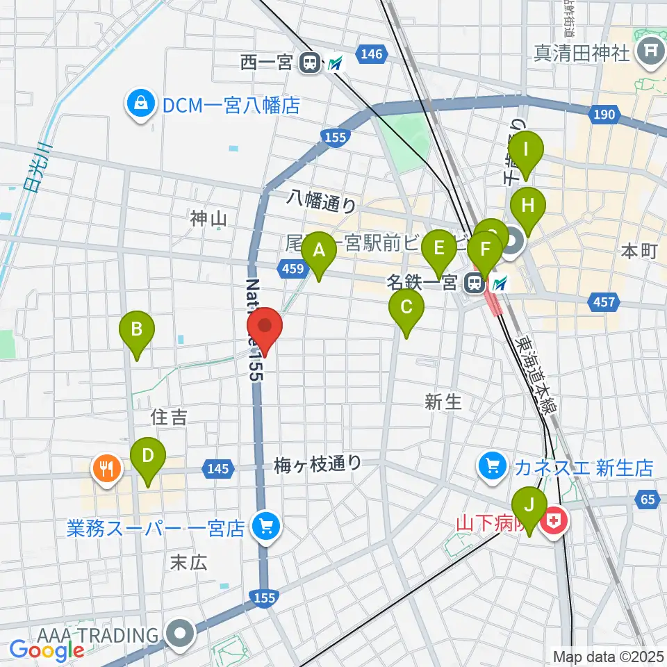 いちのみや中央プラザ体育館周辺のコンビニエンスストア一覧地図