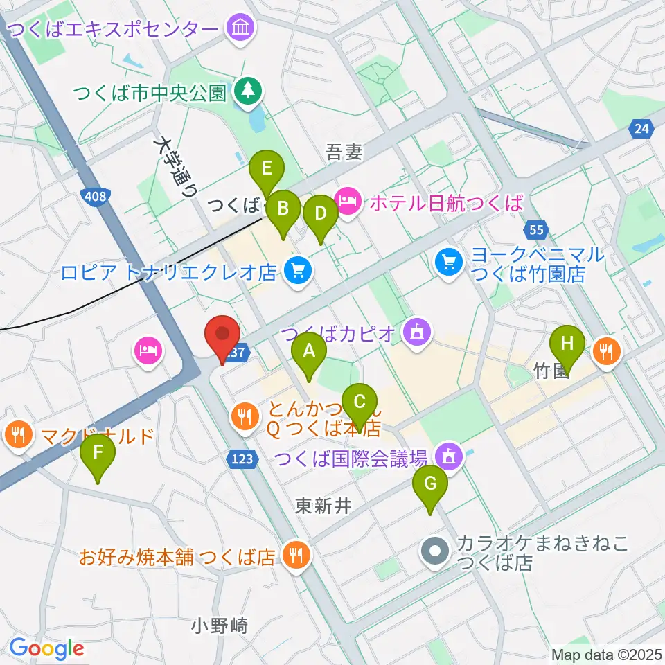 アーデン音楽館 つくばピアノ教室周辺のコンビニエンスストア一覧地図