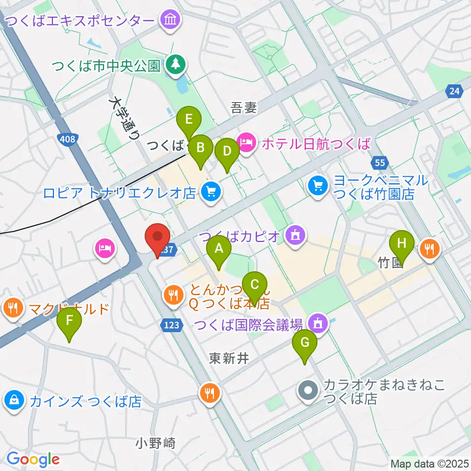 アーデン音楽館 つくばピアノ教室周辺のコンビニエンスストア一覧地図