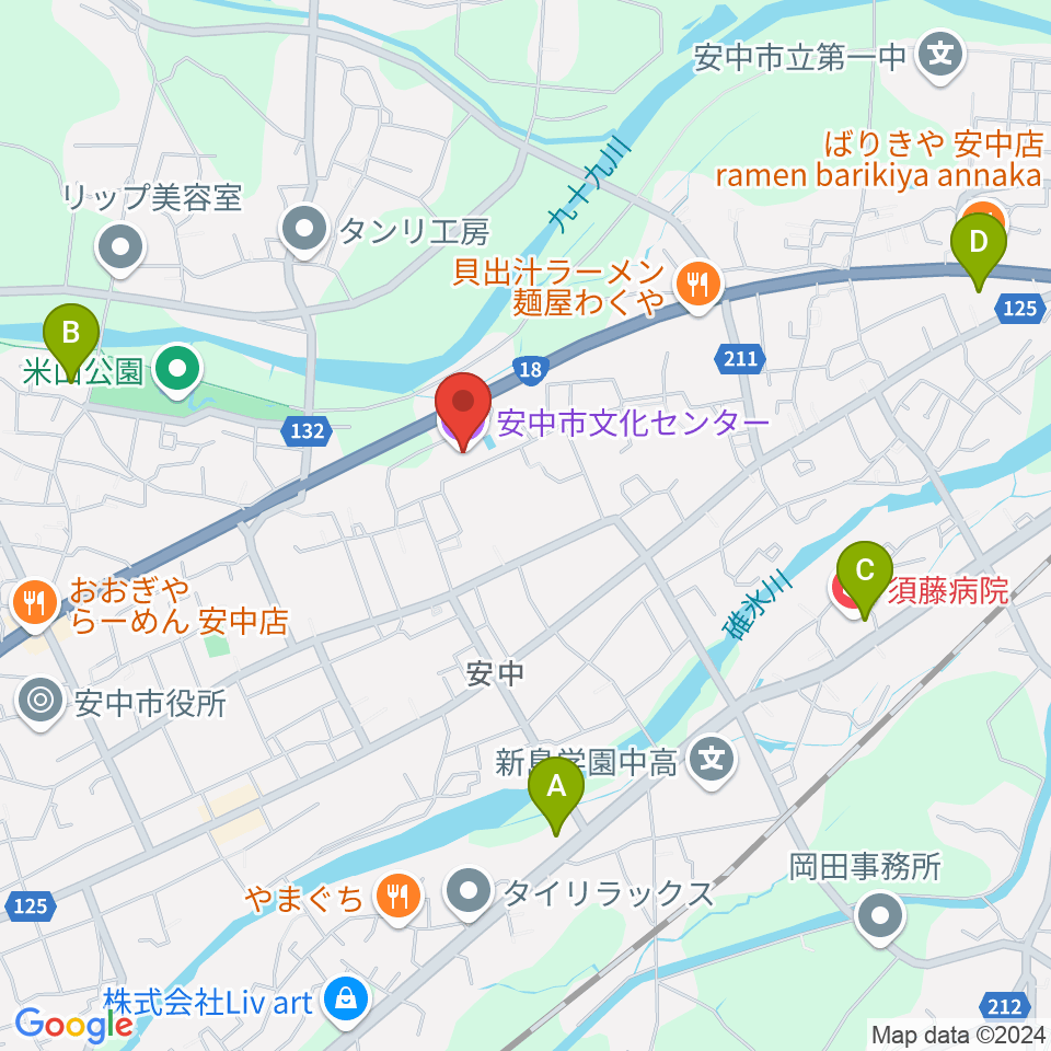 安中市文化センター周辺のコンビニエンスストア一覧地図