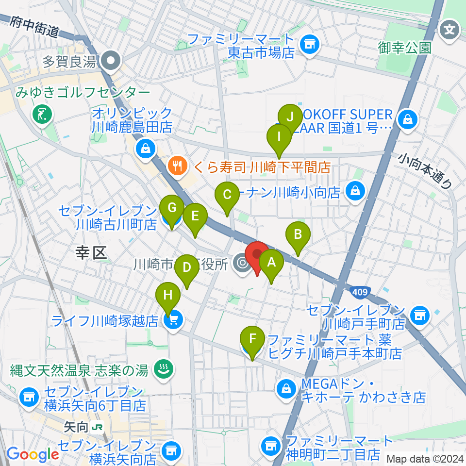 川崎市幸市民館周辺のコンビニエンスストア一覧地図