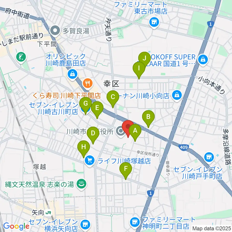 川崎市幸市民館周辺のコンビニエンスストア一覧地図