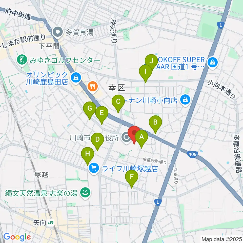 川崎市幸市民館周辺のコンビニエンスストア一覧地図