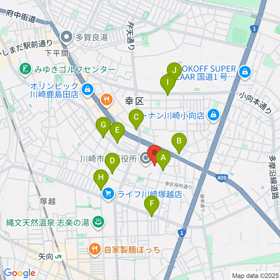 川崎市幸市民館周辺のコンビニエンスストア一覧地図