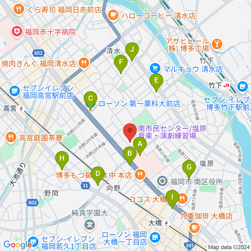 福岡市南市民センター周辺のコンビニエンスストア一覧地図