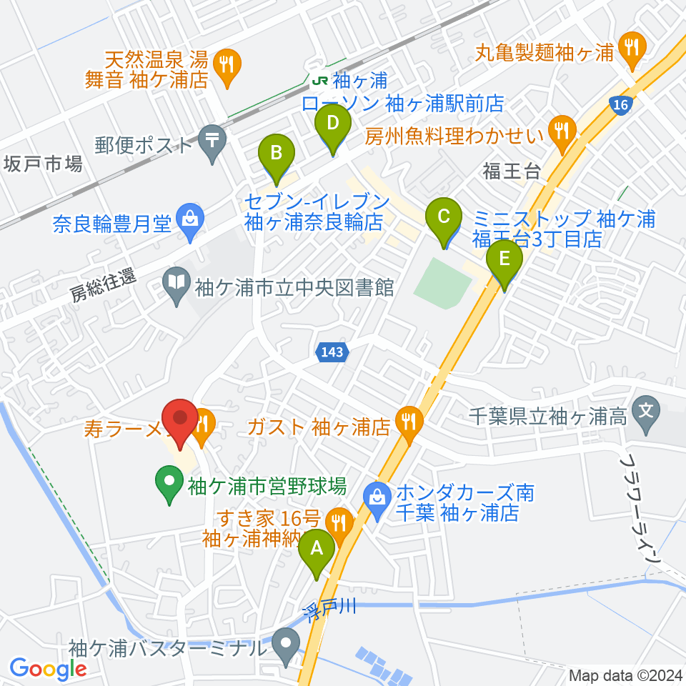 袖ヶ浦市民会館周辺のコンビニエンスストア一覧地図
