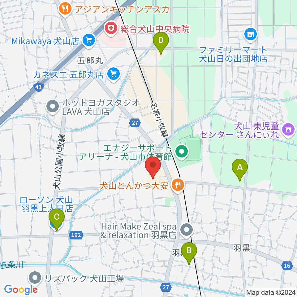 犬山市民文化会館周辺のコンビニエンスストア一覧地図