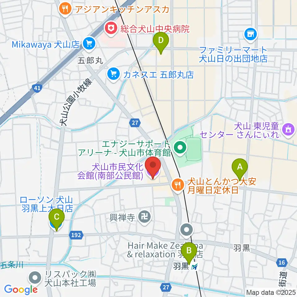 犬山市民文化会館周辺のコンビニエンスストア一覧地図
