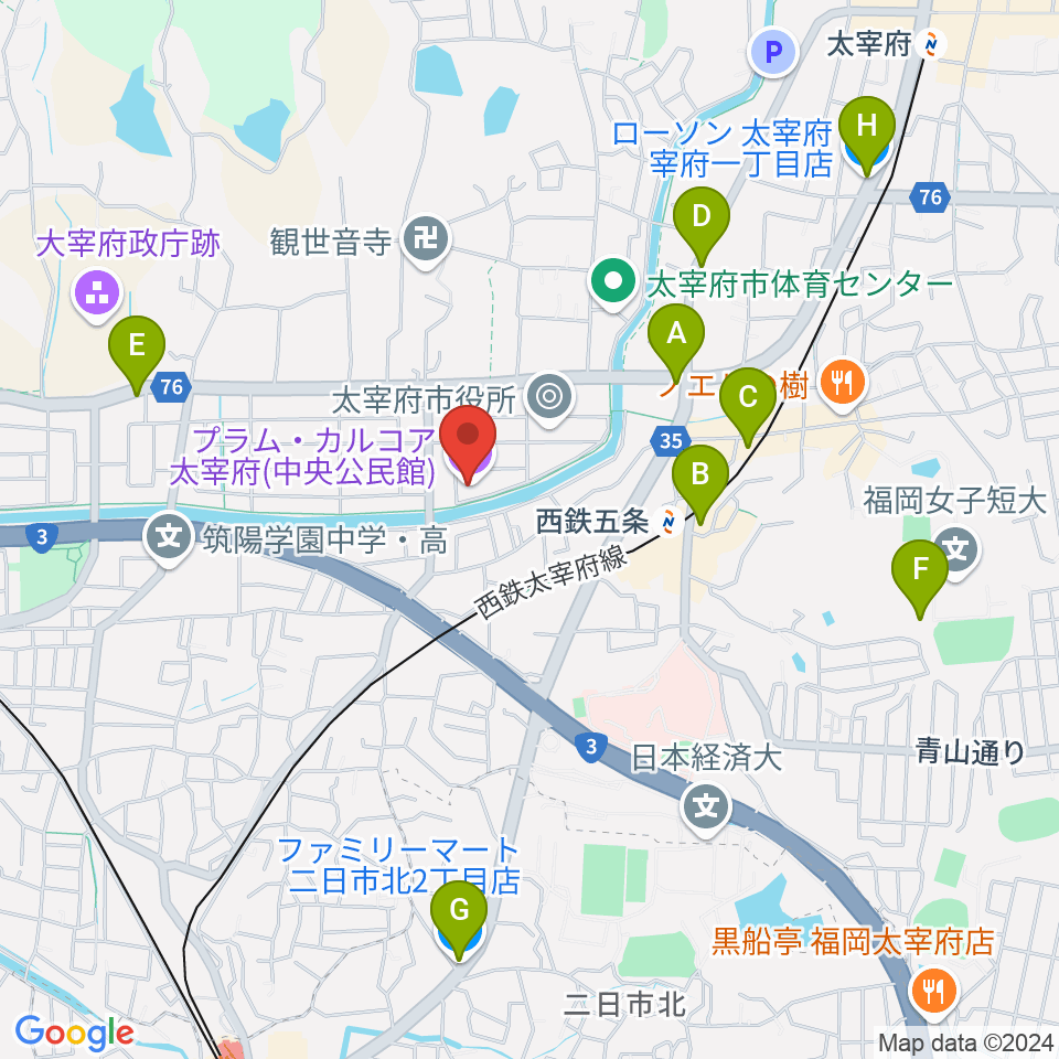 プラム・カルコア太宰府周辺のコンビニエンスストア一覧地図