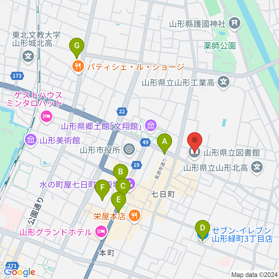 山形県生涯学習センター遊学館周辺のコンビニエンスストア一覧地図