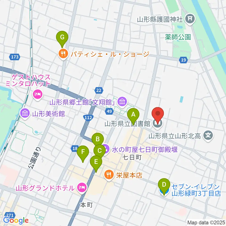 山形県生涯学習センター遊学館周辺のコンビニエンスストア一覧地図