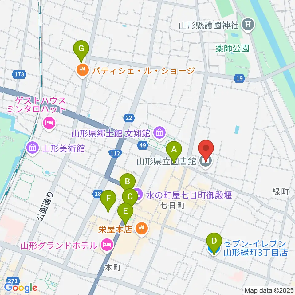 山形県生涯学習センター遊学館周辺のコンビニエンスストア一覧地図
