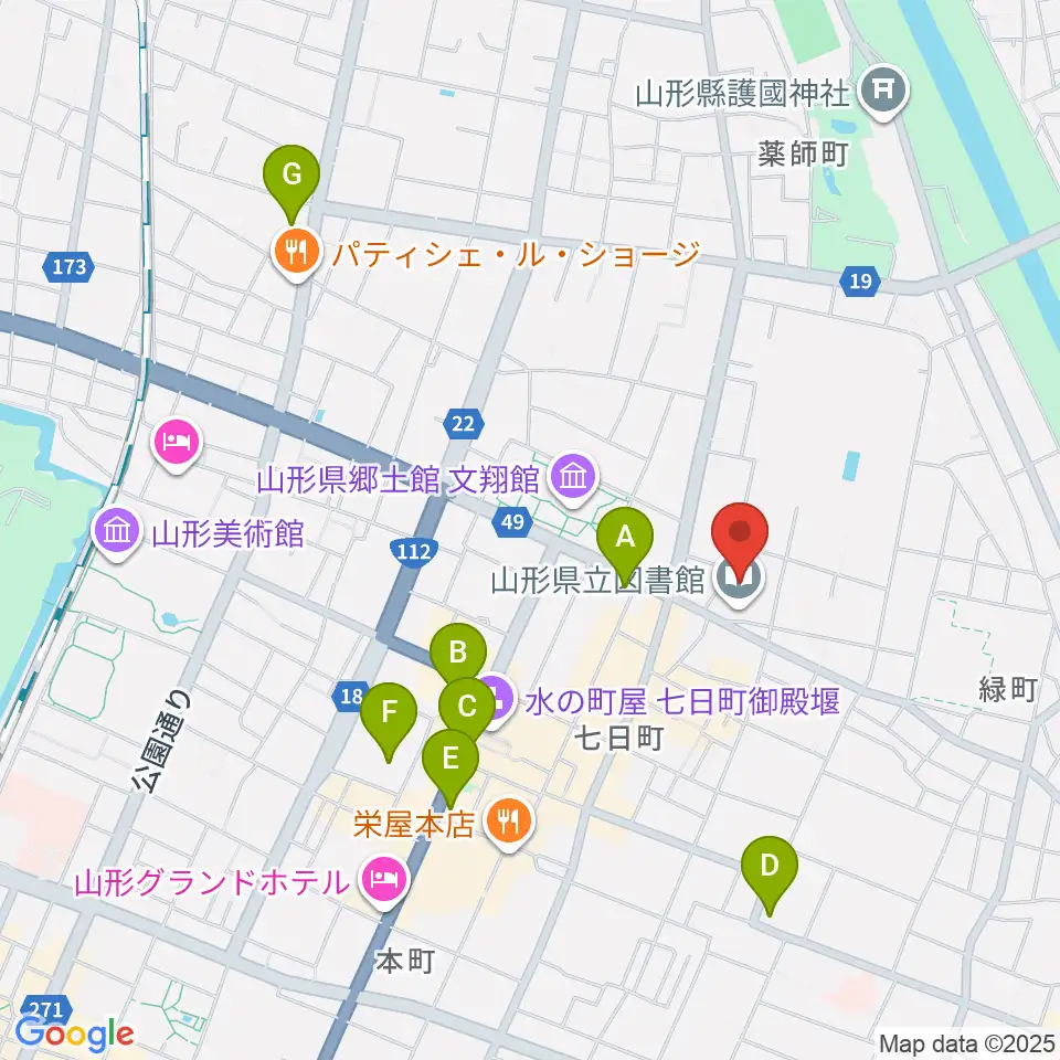 山形県生涯学習センター遊学館周辺のコンビニエンスストア一覧地図