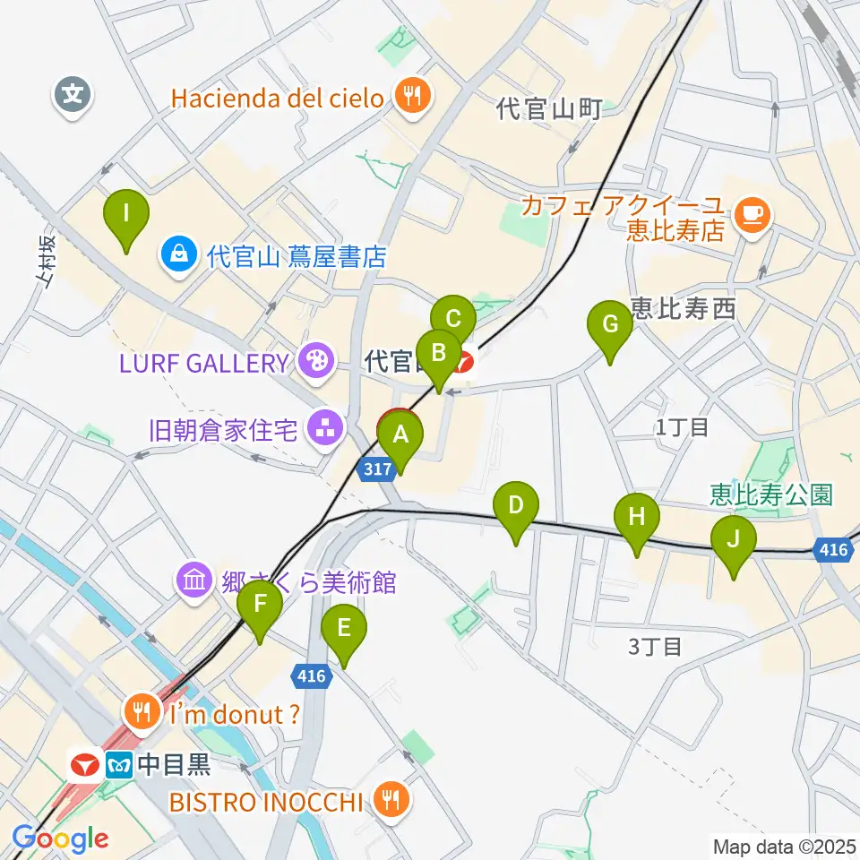 代官山B1FLAT周辺のコンビニエンスストア一覧地図