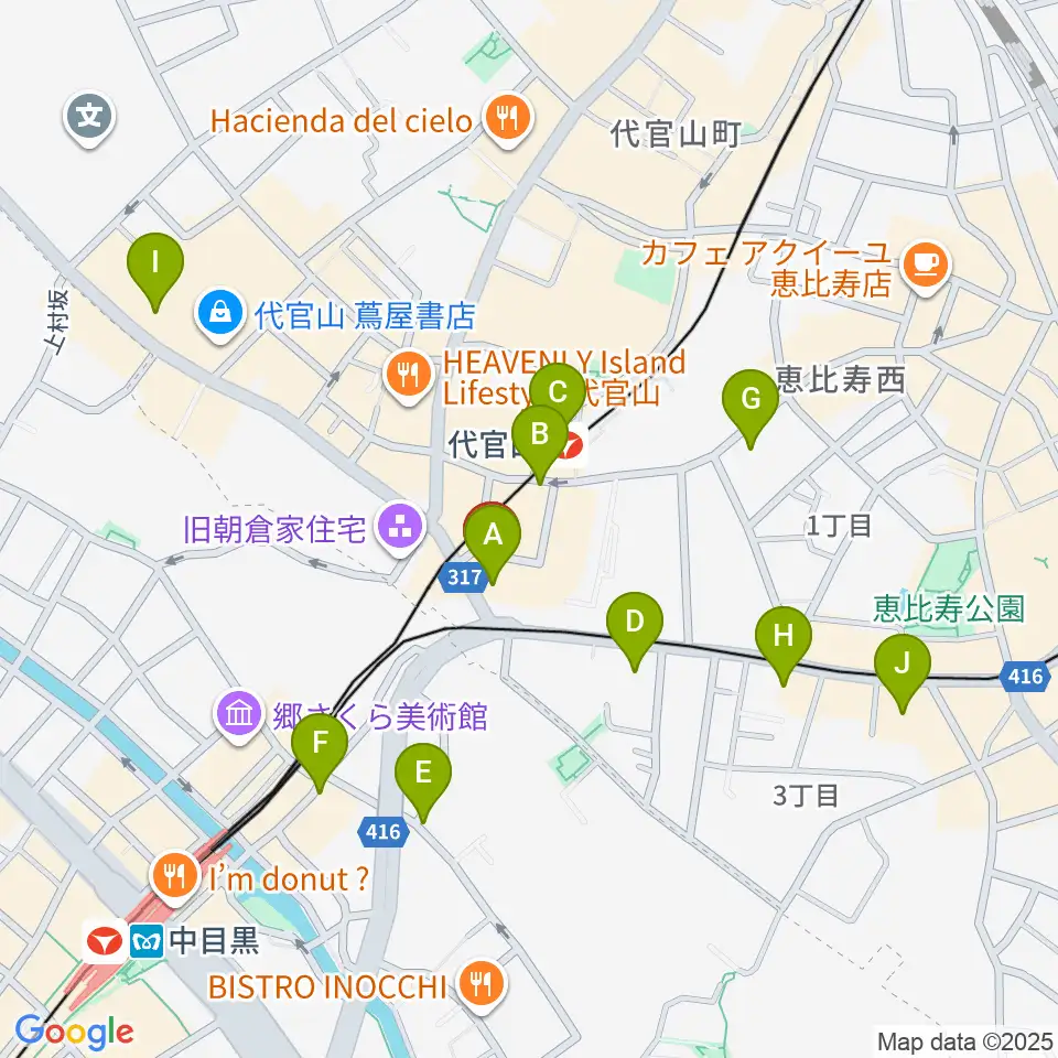代官山B1FLAT周辺のコンビニエンスストア一覧地図