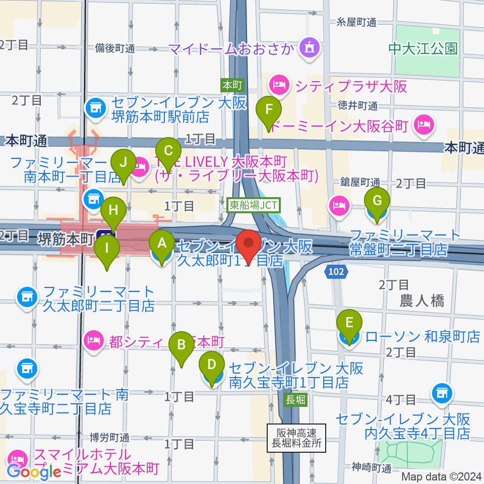 J:COM中央区民センター周辺のコンビニエンスストア一覧地図