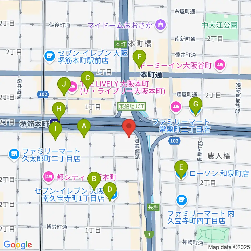 J:COM中央区民センター周辺のコンビニエンスストア一覧地図