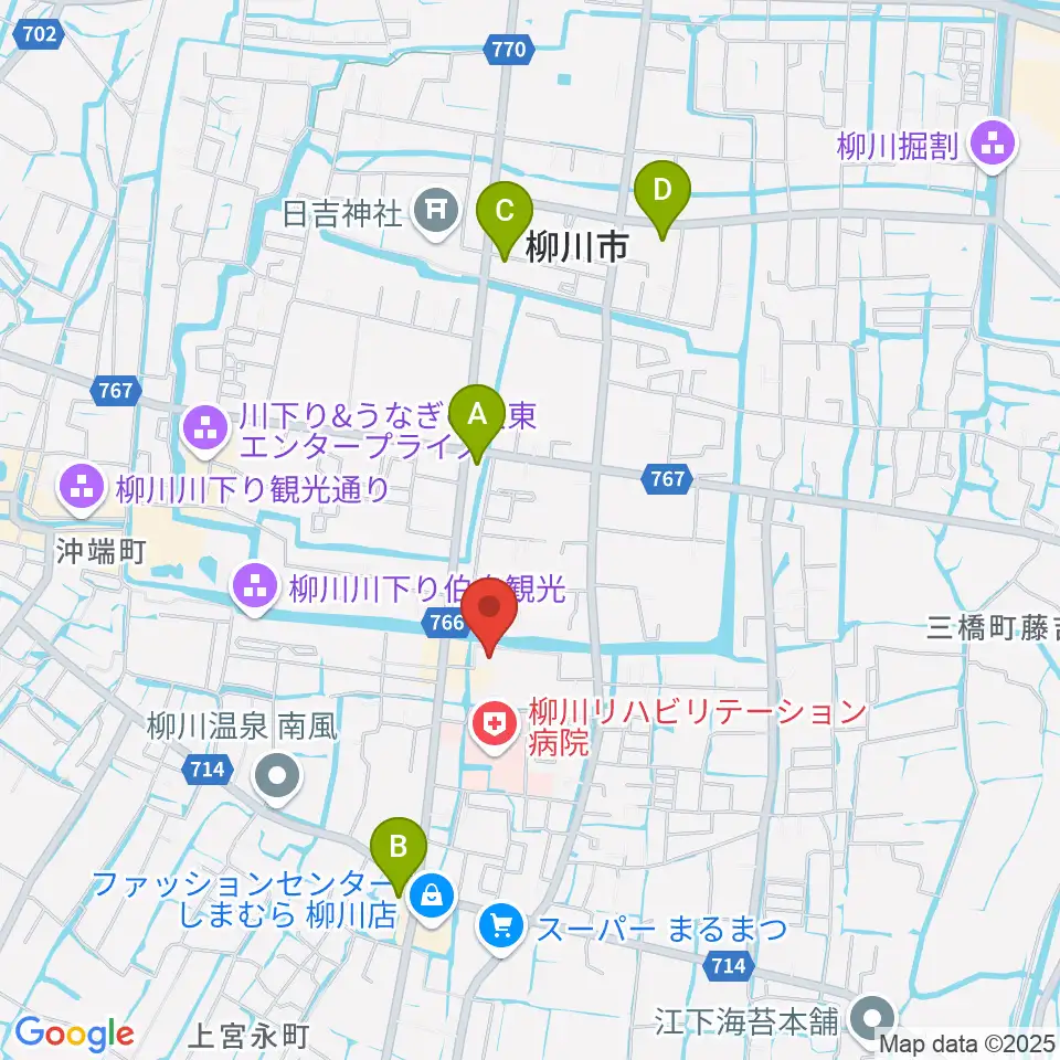 柳川市民文化会館(水都やながわ)周辺のコンビニエンスストア一覧地図