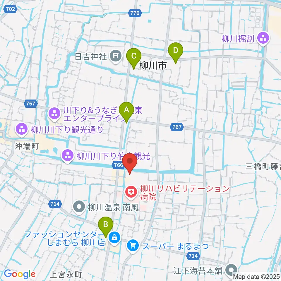 柳川市民文化会館(水都やながわ)周辺のコンビニエンスストア一覧地図