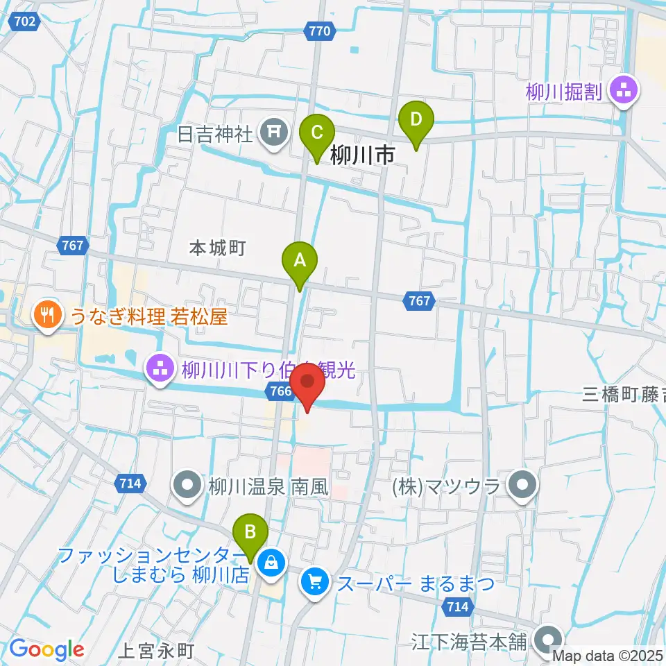 柳川市民文化会館（水都やながわ）周辺のコンビニエンスストア一覧地図