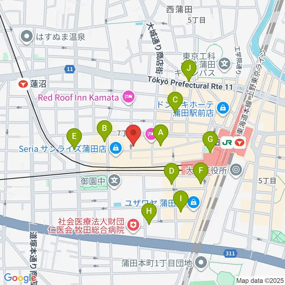 新堀ギター音楽院 蒲田教室周辺のコンビニエンスストア一覧地図