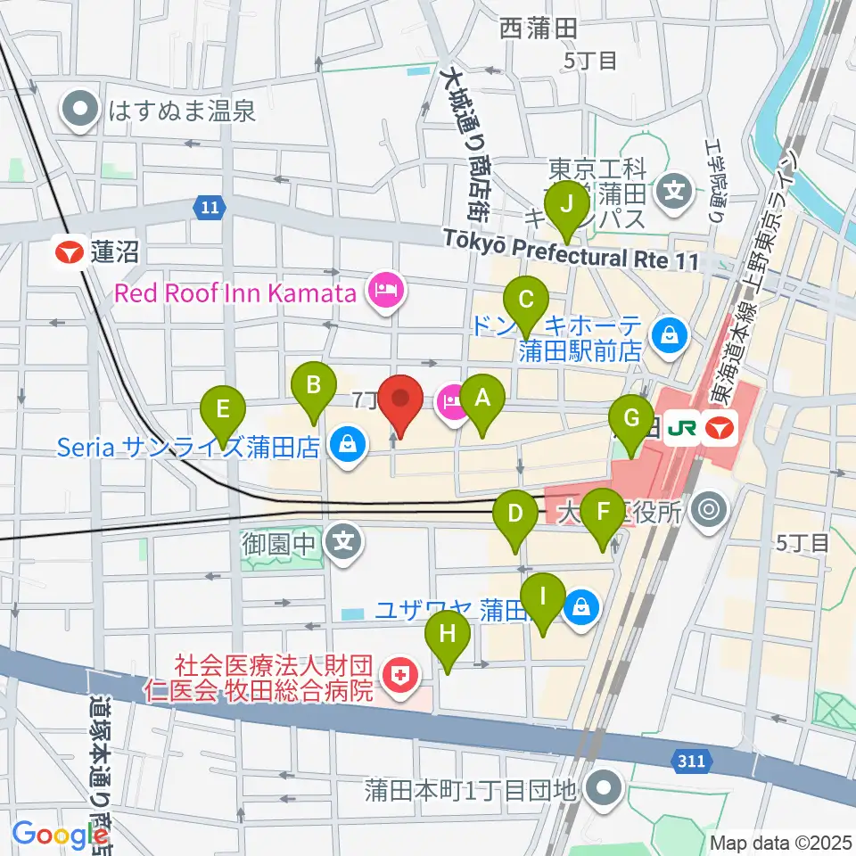 新堀ギター音楽院 蒲田教室周辺のコンビニエンスストア一覧地図