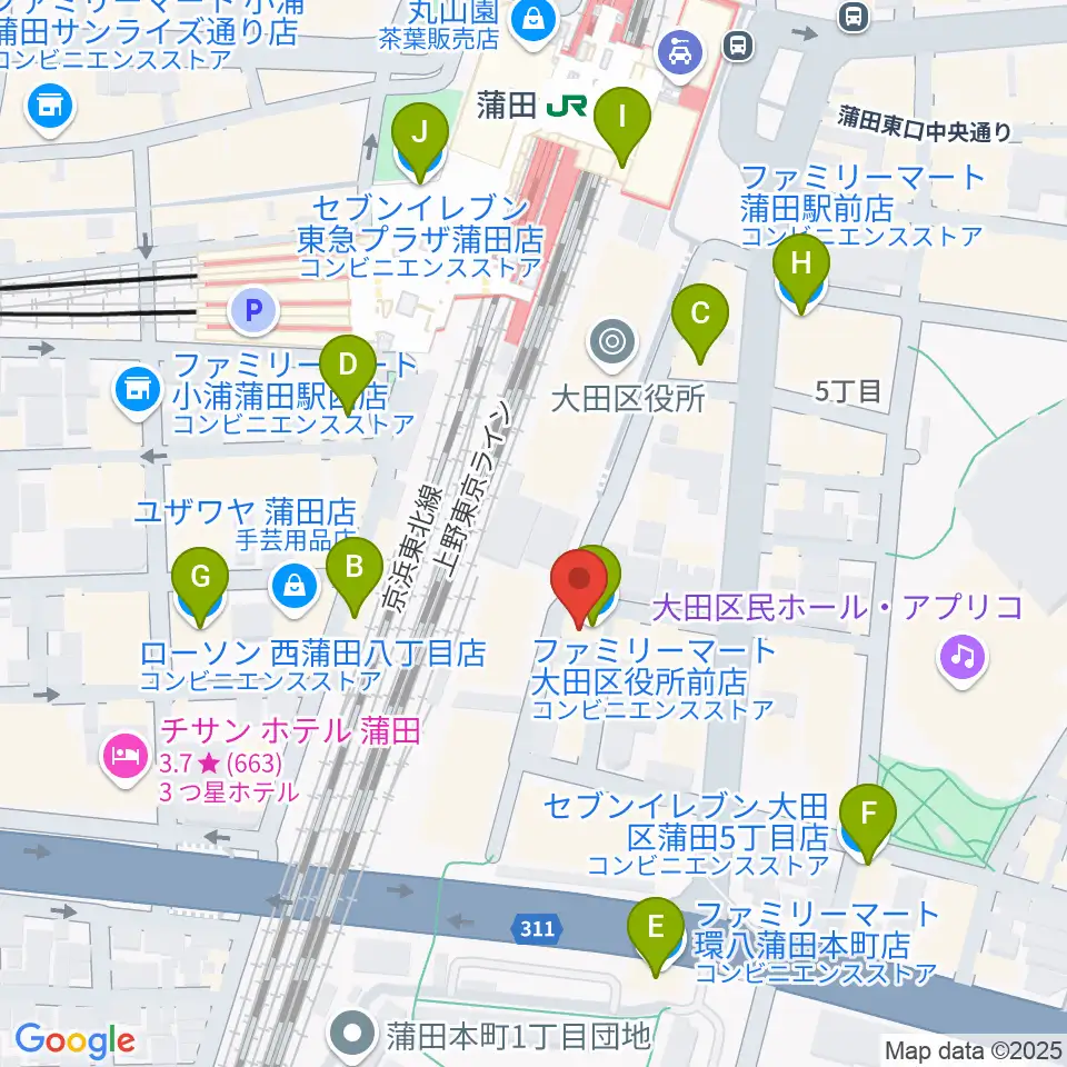カワイ音楽教室 蒲田センター周辺のコンビニエンスストア一覧地図