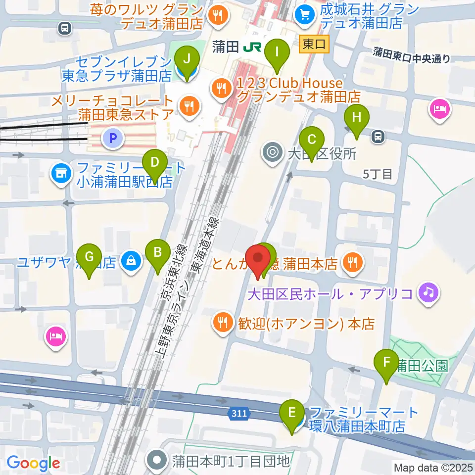 カワイ音楽教室 蒲田センター周辺のコンビニエンスストア一覧地図