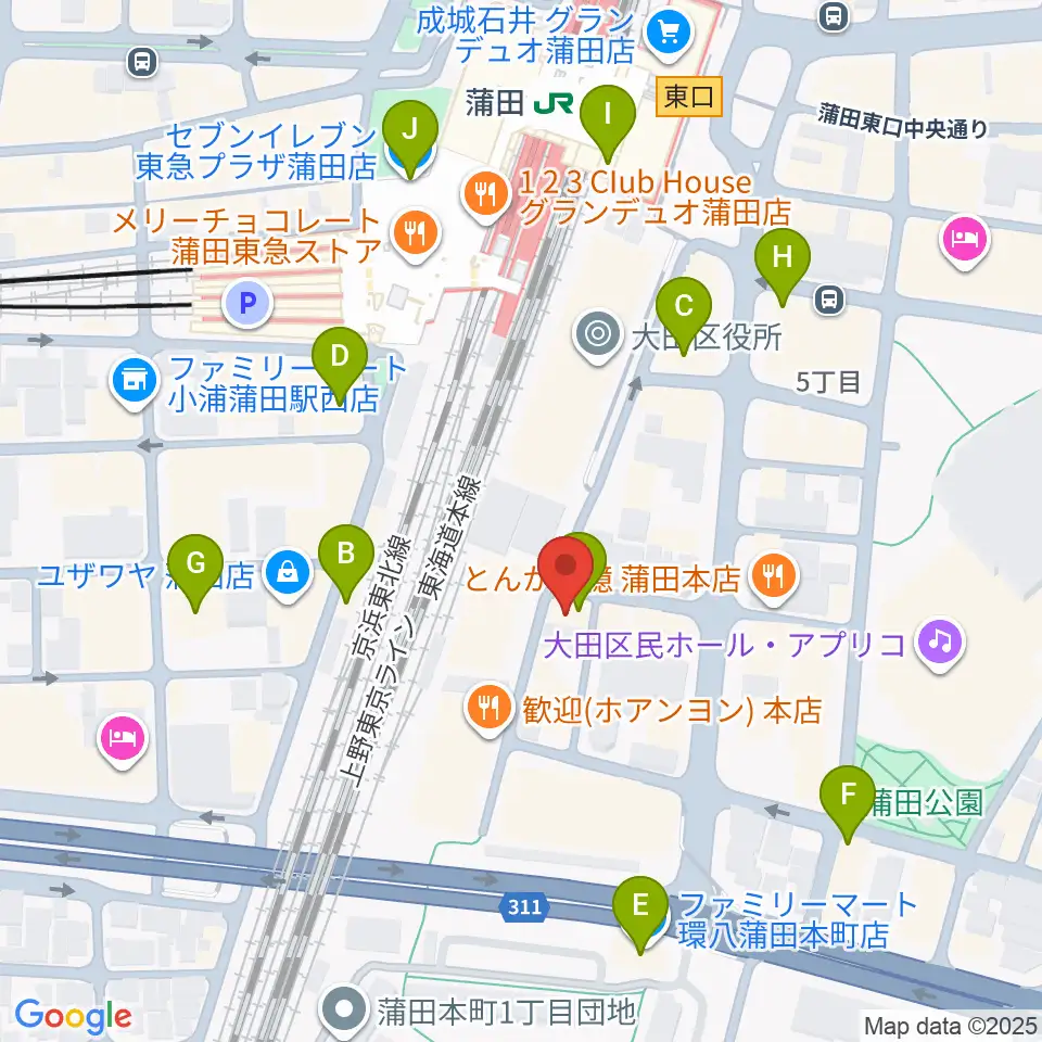 カワイ音楽教室 蒲田センター周辺のコンビニエンスストア一覧地図