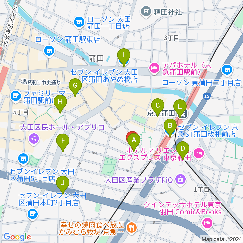 スター楽器蒲田センター周辺のコンビニエンスストア一覧地図