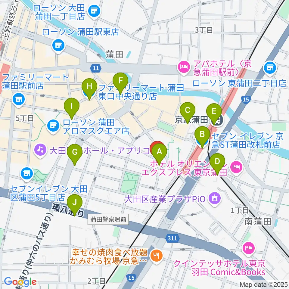 スター楽器蒲田センター周辺のコンビニエンスストア一覧地図