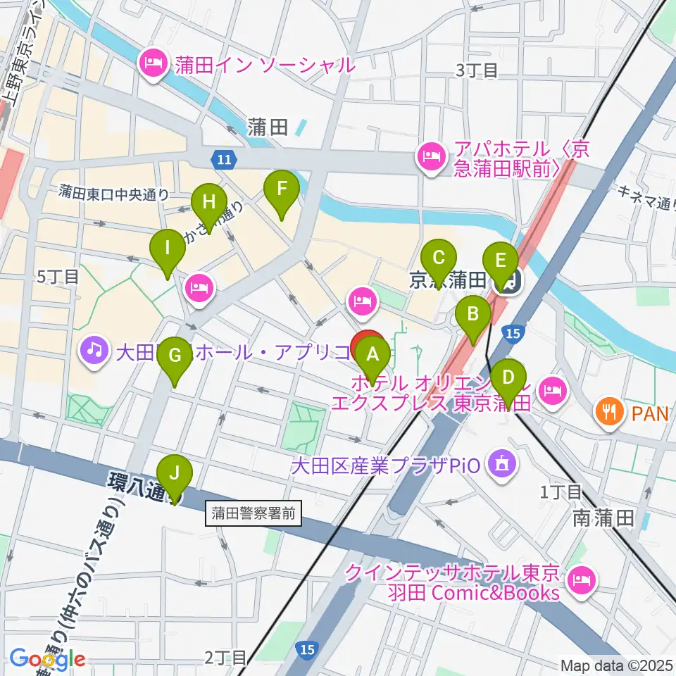 スター楽器蒲田センター周辺のコンビニエンスストア一覧地図
