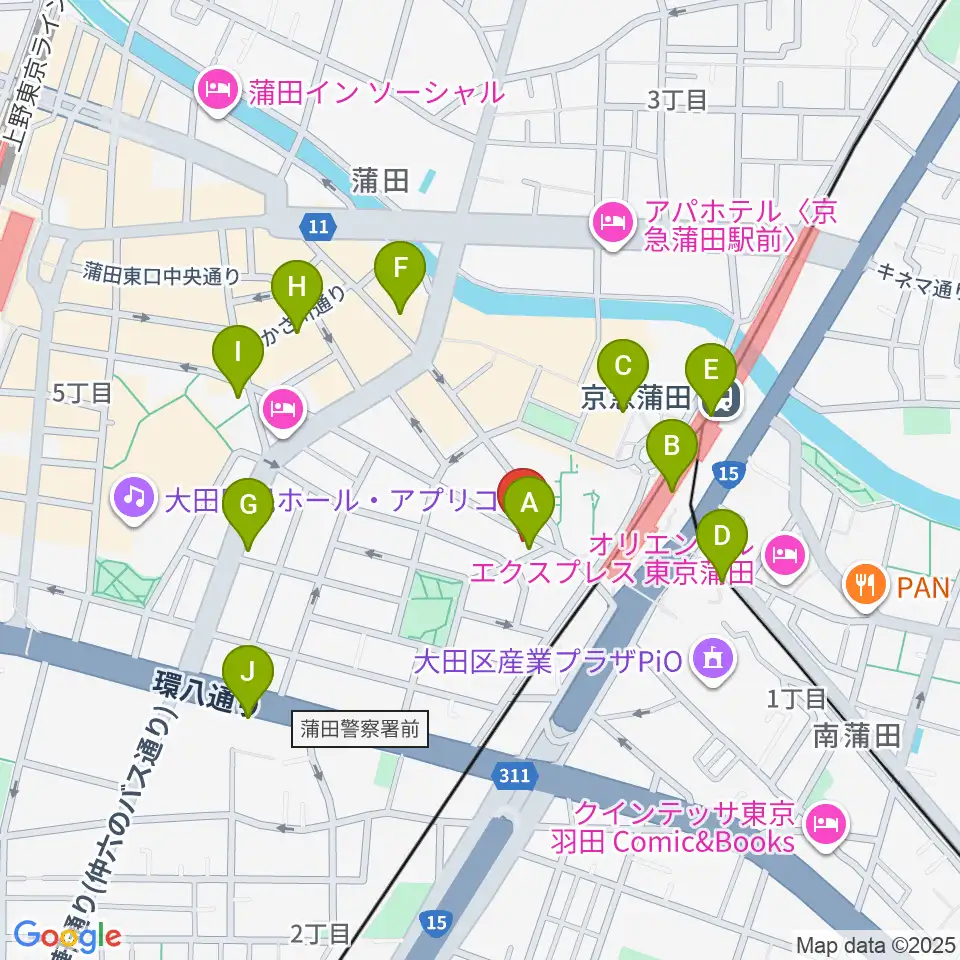 スター楽器蒲田センター周辺のコンビニエンスストア一覧地図
