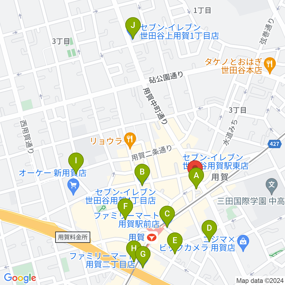 用賀 お琴・三味線・尺八教室周辺のコンビニエンスストア一覧地図