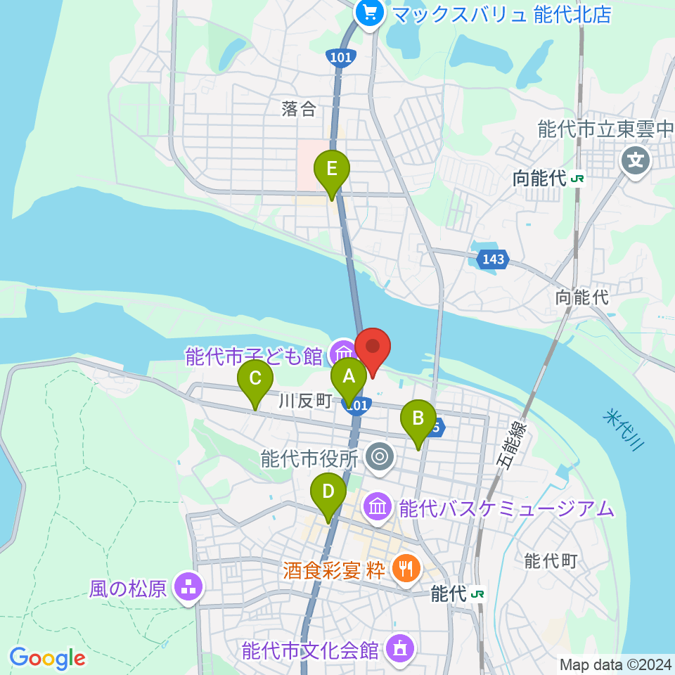 能代市総合体育館周辺のコンビニエンスストア一覧地図