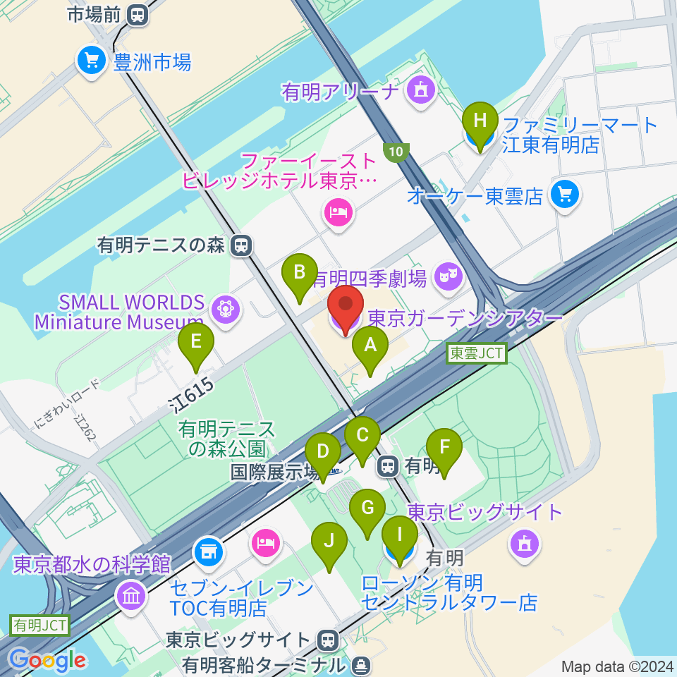 東京ガーデンシアター周辺のコンビニエンスストア一覧地図